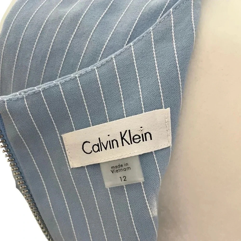 NWT Calvin Klein Sleeveless Stretch Pinstripe Shift Dress - Picture 2 of 5